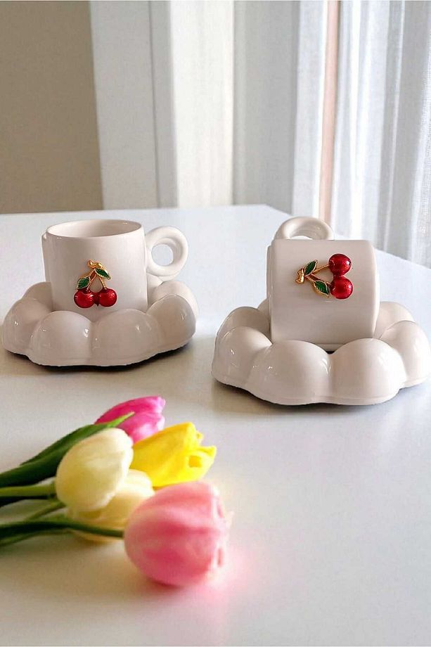 2 Kişilik Puffy Kirazlı Türk Kahve Fincan Takımı - 4