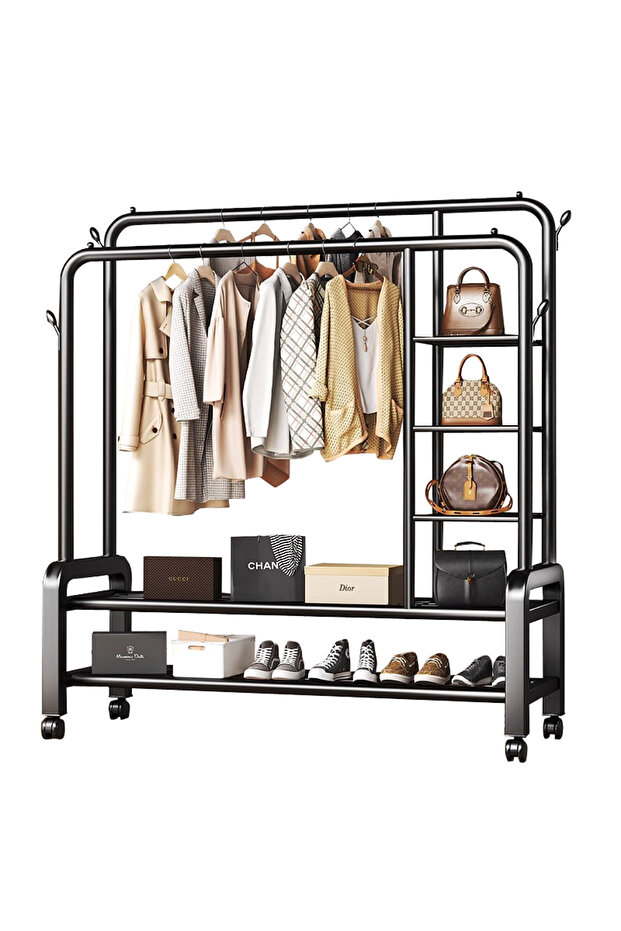 Multi Function Double Pole Clothes Stands & Shoe Racks - 1
