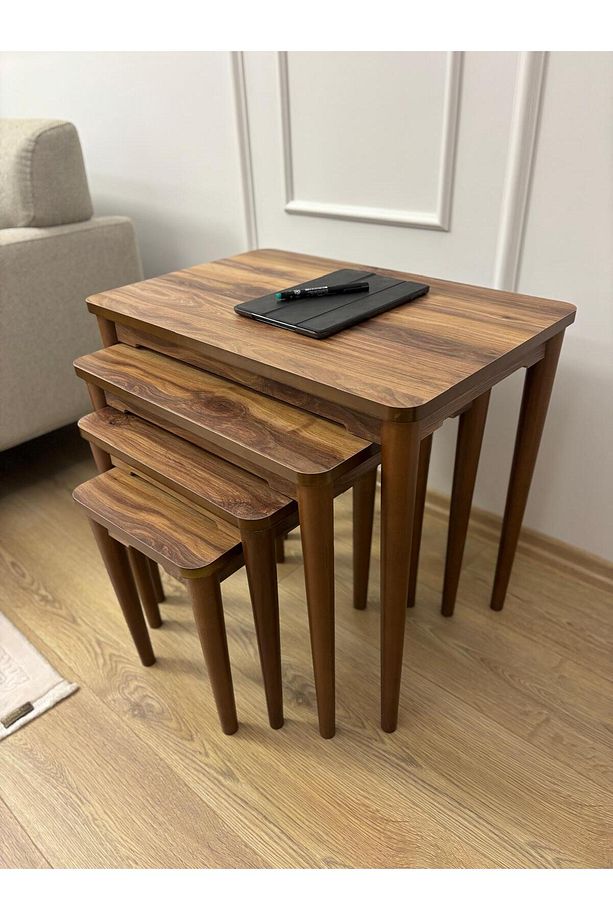 Ultra Lüks MDF 4'lü Ceviz Zigon Sehpa - 1