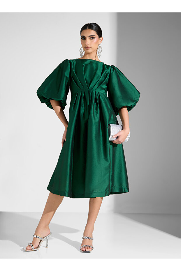 Ruffle Sleeve Taffeta Dress