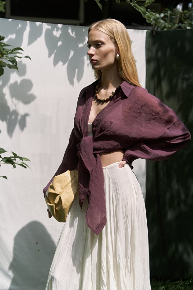 Lyra Oversize Bordo Gömlek - 3