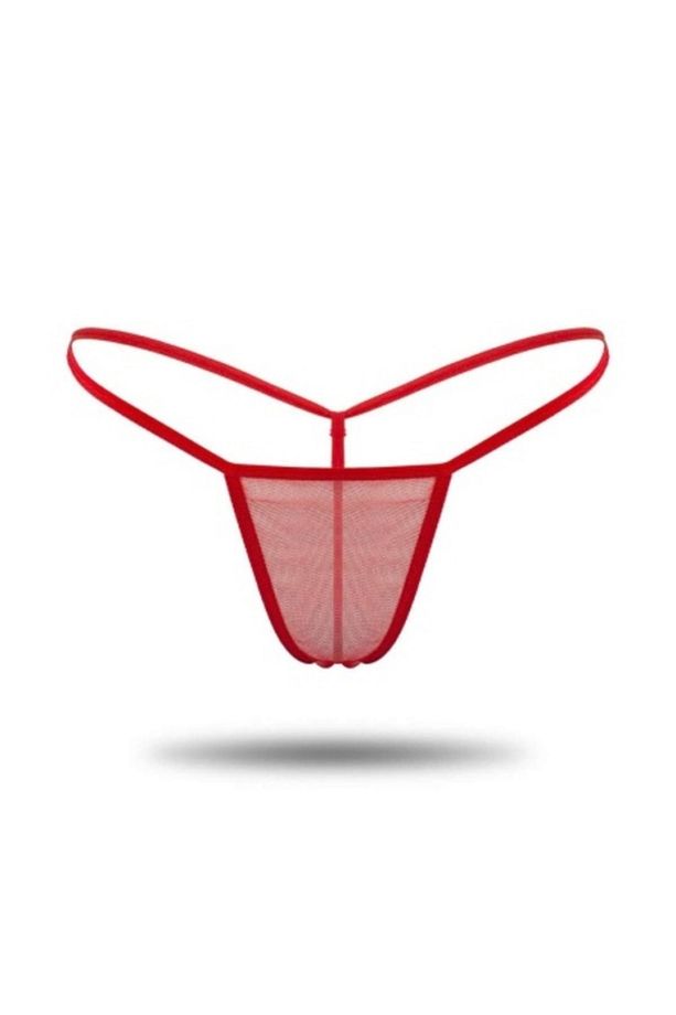 Kırmızı Tül Transparan String Tanga İç Giyim - 1