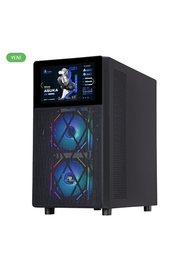 PowerBoost PB-P4367BB USB 3.0, ATX LCD Mesh Panel, ARGB Fan, Siyah Kasa (PSU Yok) - 5