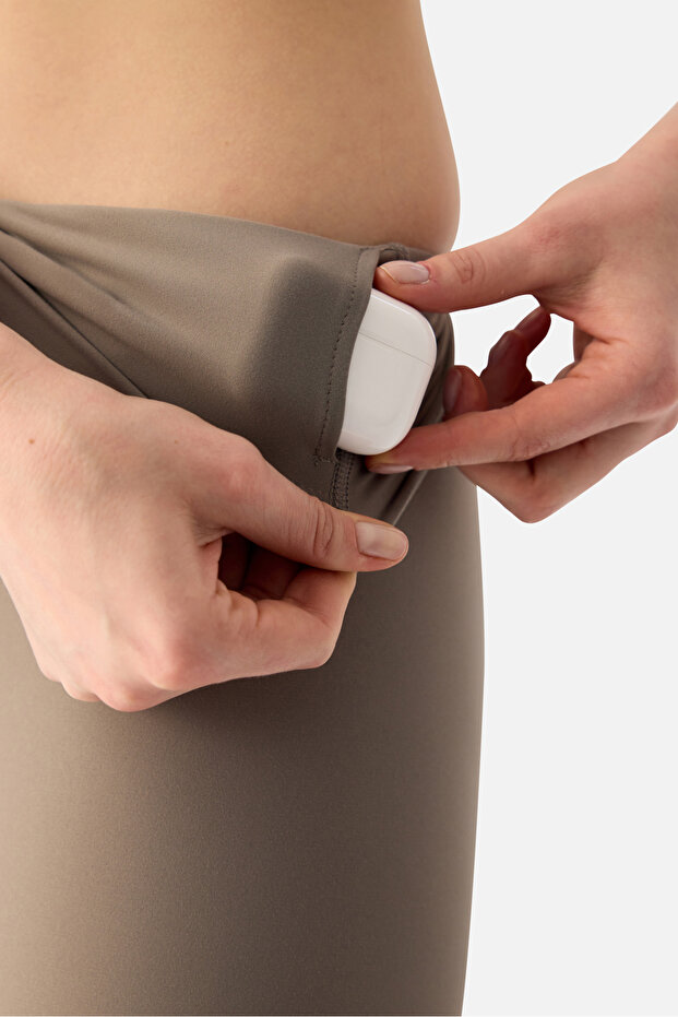 Liora Yüksek Bel Yumuşak 7/8 Taş Rengi Spor Tayt - 7