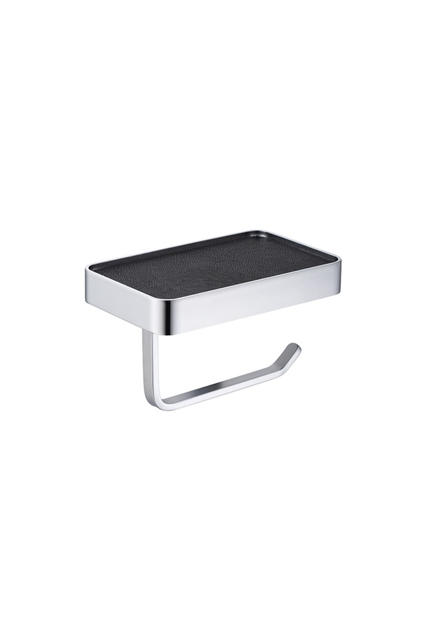 Toilet Paper Holder, with Shelf, 304K-Syh Leather/Glossy Stainless Steel