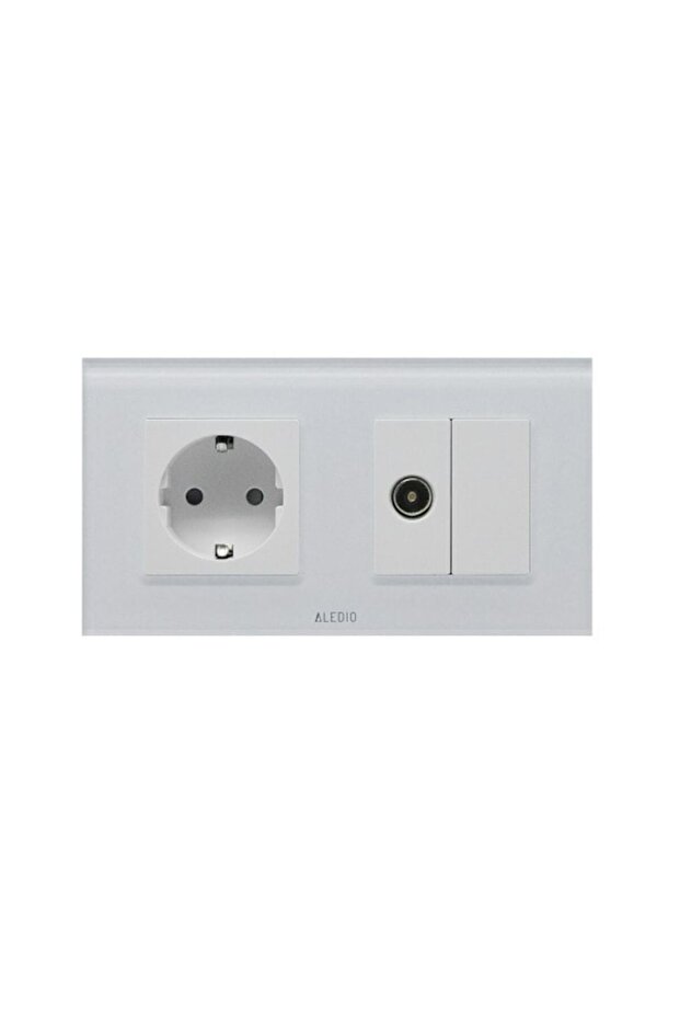 Simple socket 2P+E 16A + TV socket, glass frame, white - 3
