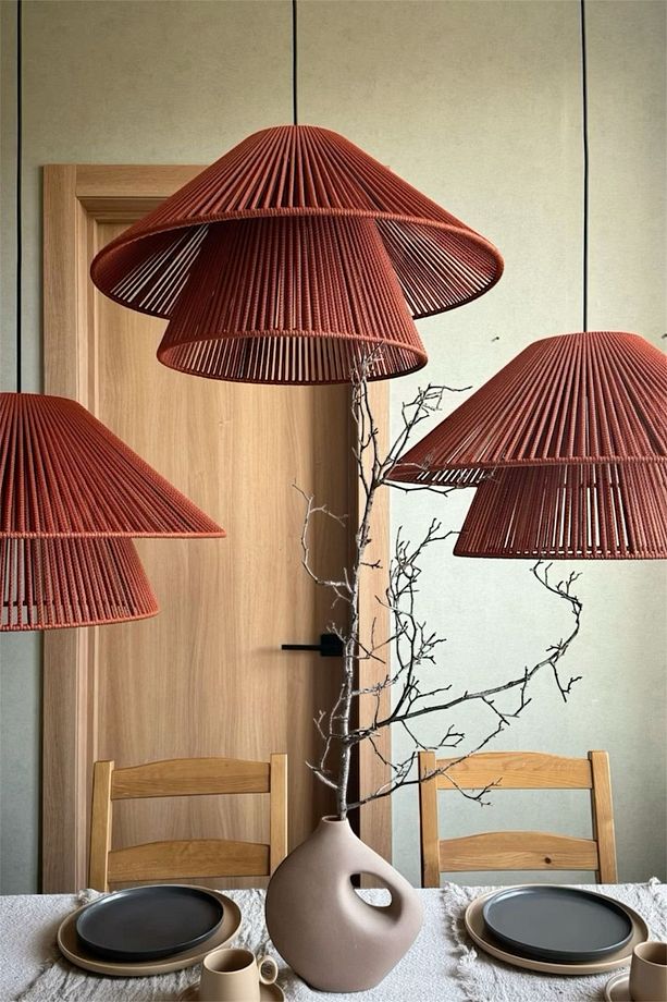 Makrome Avize / Bohem Avize / Rustik Tarz Konik Avize / Rattan Avize/ Salon avize Yatak Odası 40cm - 2