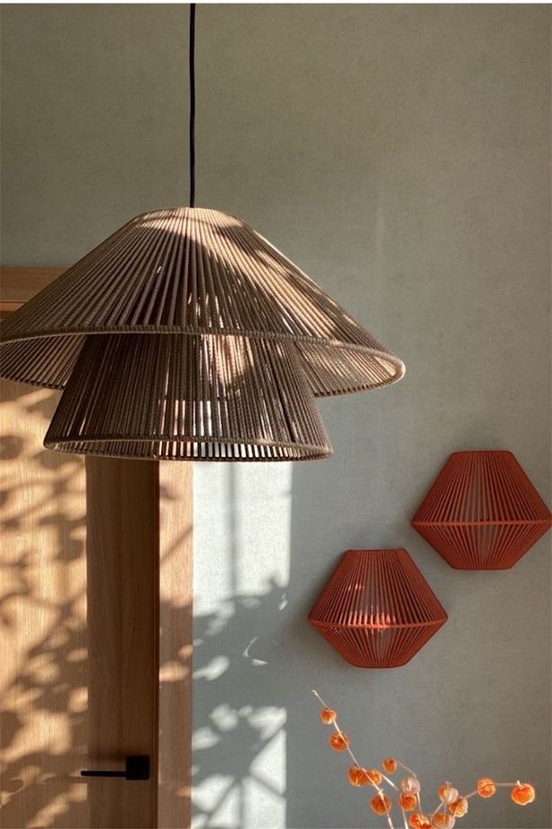 Makrome Avize / Bohem Avize / Rustik Tarz Konik Avize / Rattan Avize/ Salon avize Yatak Odası 40cm - 2