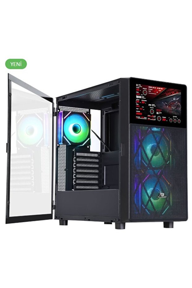 PowerBoost PB-P4367BB USB 3.0, ATX LCD Mesh Panel, ARGB Fan, Siyah Kasa (PSU Yok) - 2