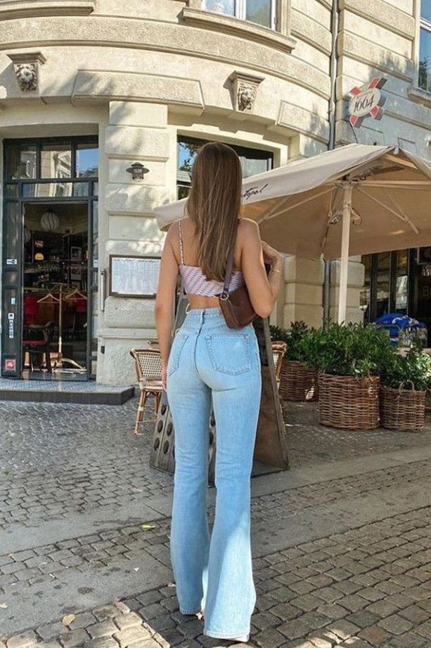 KADIN Buz Mavisi İspanyol Paça Yüksek Bel Likralı Kot Pantolon - 3