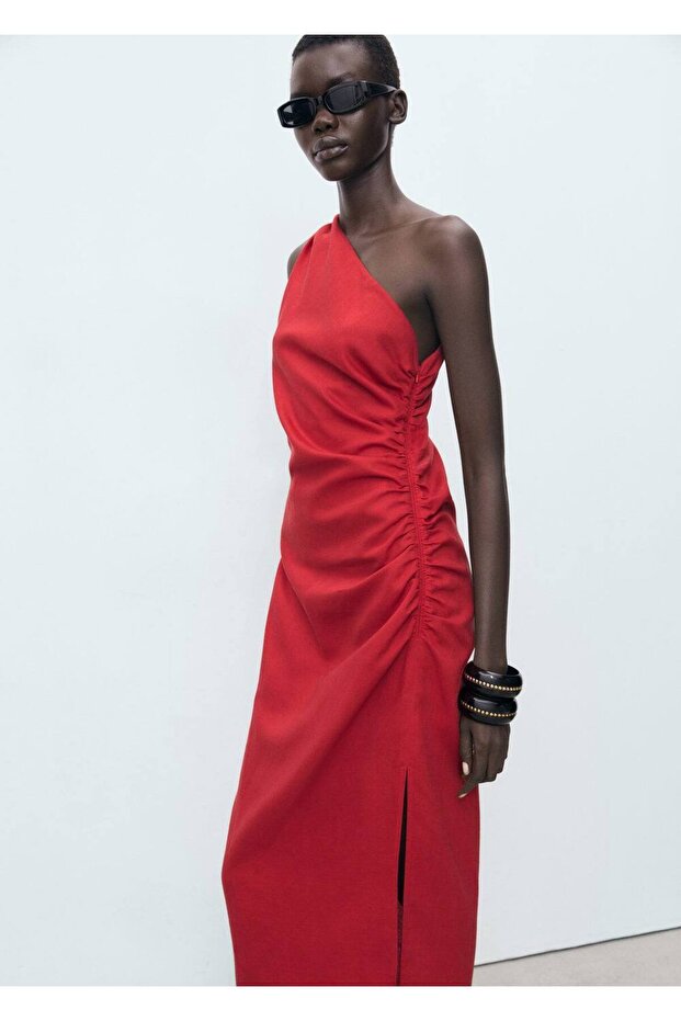 Lyocell asimetrik yaka elbise - 1