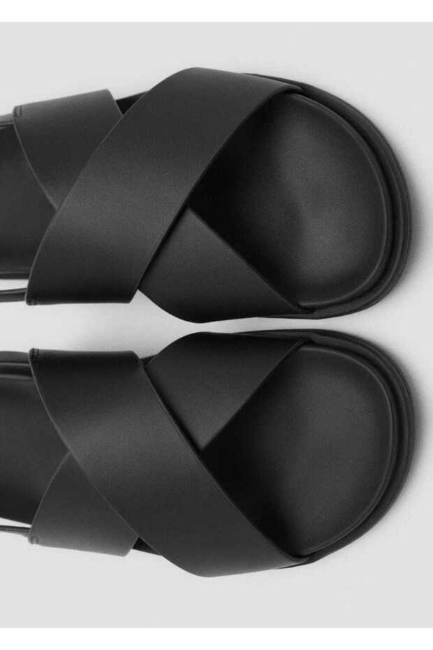 %100 deri çapraz askılı sandalet - 5