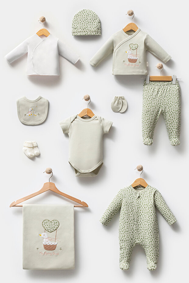Duck in the Basket 10 Piece Unisex Newborn Hospital Release - Organic Bodysuit Set Boxed