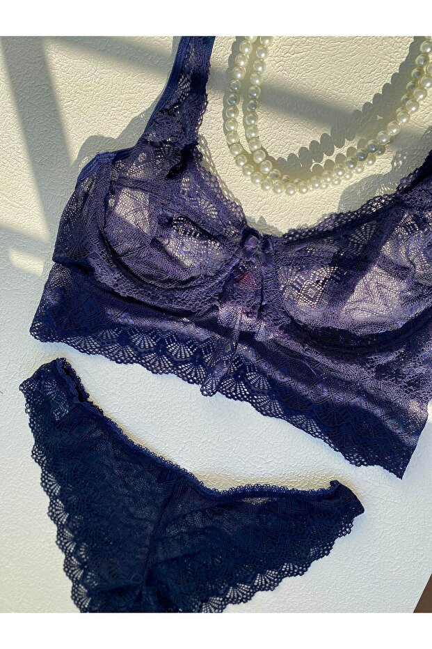 Lacivert Dantelli Takım - 1