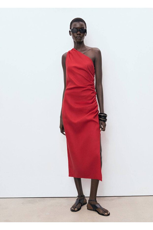 Lyocell asimetrik yaka elbise - 2