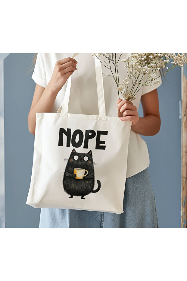 لا - حقيبة قماش منقوشة على شكل قطة - 3