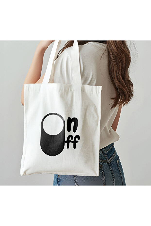 حقيبة قماش منقوشة بمجموعة مفاتيح On Off - 2