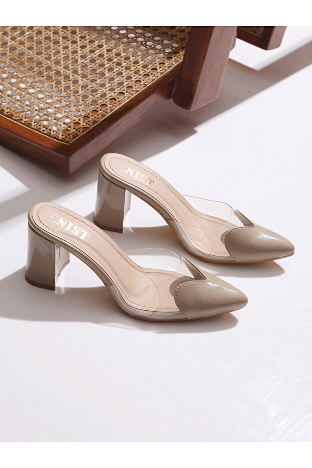 Plain Pointed Toe Block Heel Mules - 1