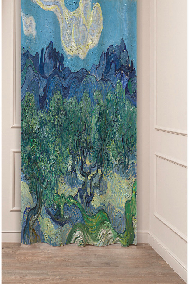 Van Gogh Olive Tree Famous Artwork Painting Art Landscape Patterned Digital Printed (Single Panel) Stylish Background Curtain