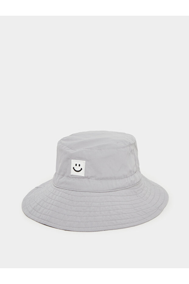 Solid Bucket Hat with Badge Details - 1