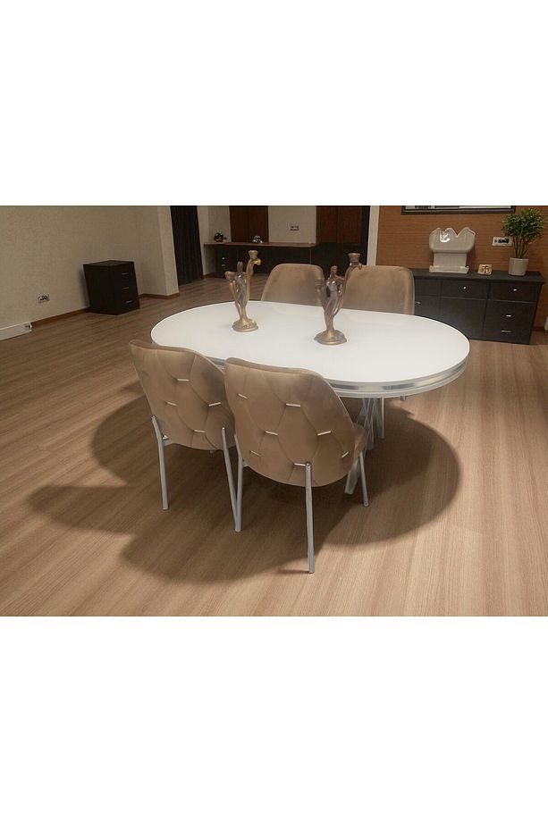 Açelya Silver 4 Kişilik BabyFace Salon & Mutfak Masa Takımı Mdf Lak Panel - 2