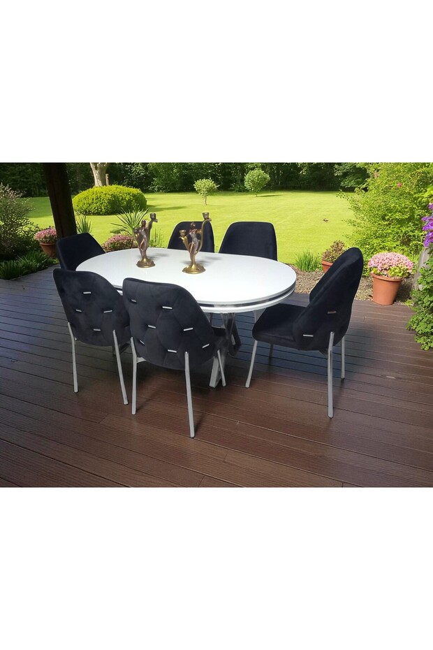 Açelya Silver 6 Kişilik BabyFace Salon & Mutfak Masa Takımı Mdf Lak Panel - 1