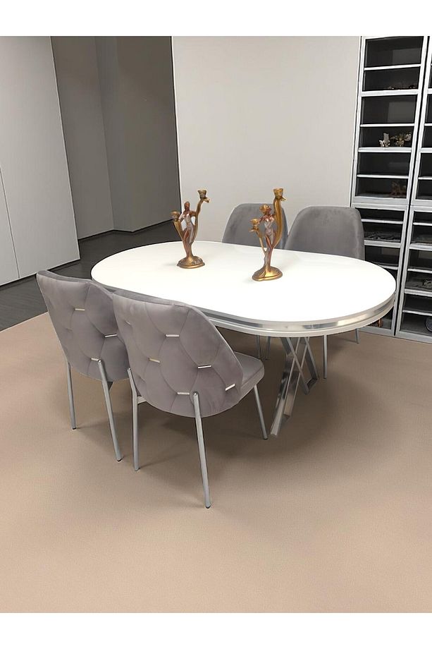 Açelya Silver 4 Kişilik BabyFace Salon & Mutfak Masa Takımı Mdf Lak Panel - 3