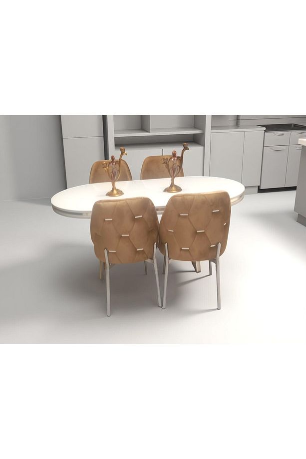 Açelya Silver 4 Kişilik BabyFace Salon & Mutfak Masa Takımı Mdf Lak Panel - 3