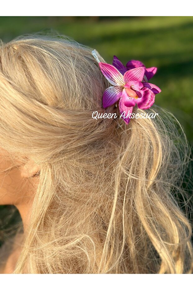 Trend Exotic Artificial Orchid Flower Transparent Clothespin Buckle Transition Fuchsia Pink