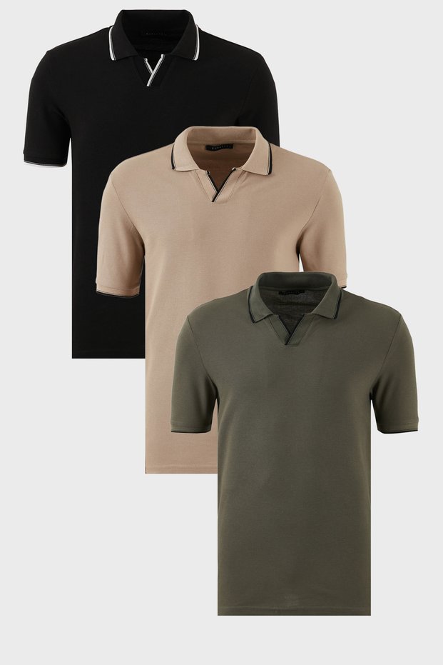 Cotton Regular Fit Striped Detail 3-Pack Polo Collar T-Shirt Men's POLO COLLAR T-SHIRT 59029