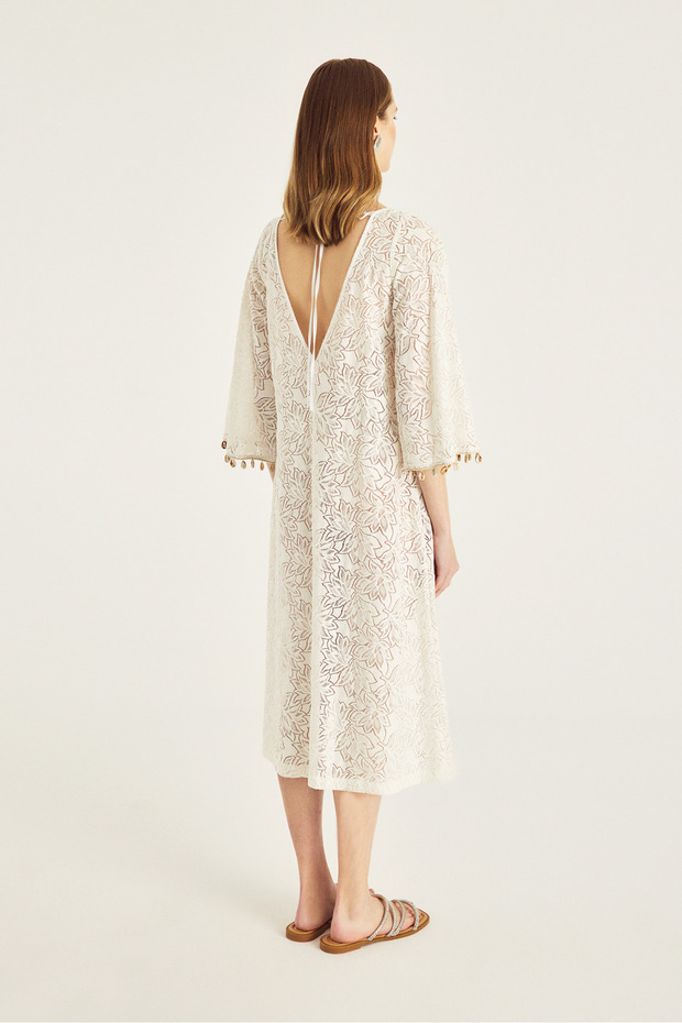 Ekru Dantel Plaj Elbisesi - 4