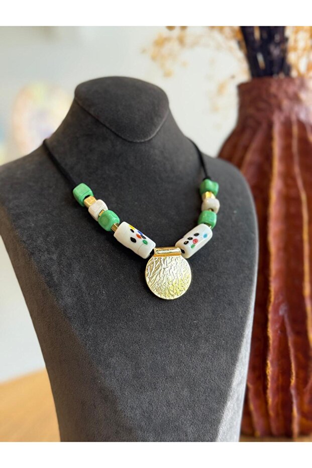 Green White Gold Murano Glass Beads Necklace