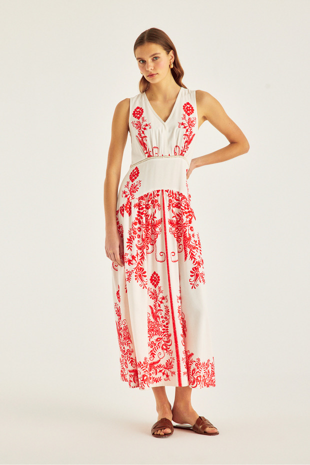 فستان من الكتان المخلوط بنمط اللوح - 4