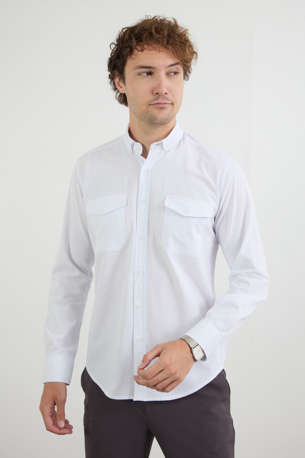 Basic Çift Cepli Gömlek - 2