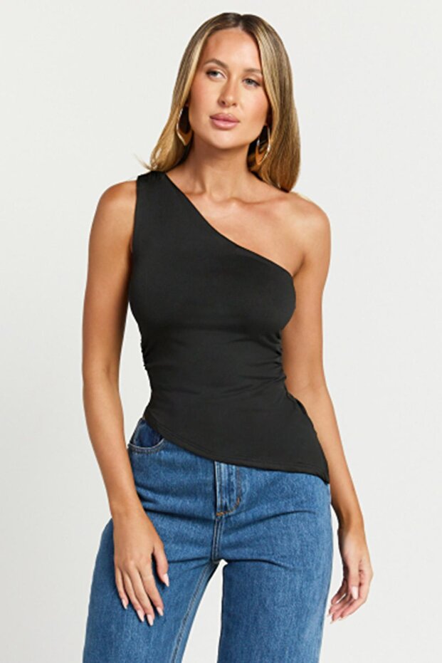 Siyah Tek Omuzlu Basic Kadın Body MG2498 - 1