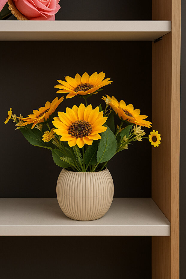 5-Branch Artificial Sunflower Arrangement, Pot Included, Home/Office Decoration