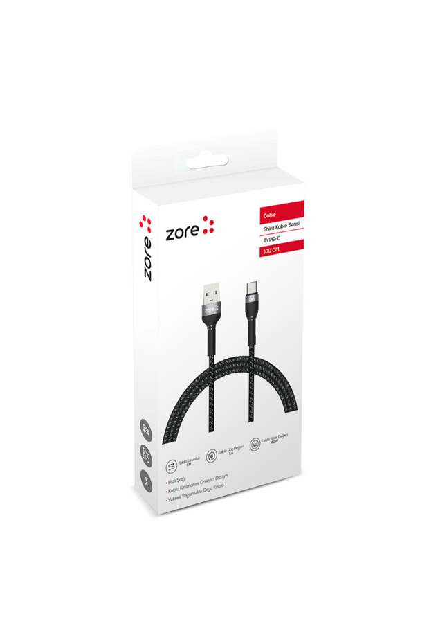 كابل USB من سلسلة شيرا باللون الأسود من النوع C بطول 1 متر-SYS - 2