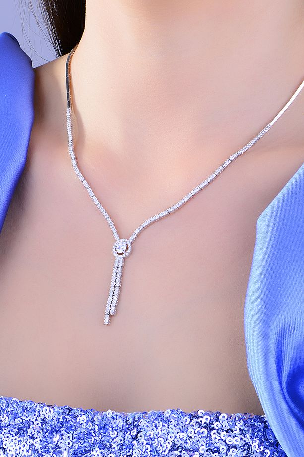 925 Ayar Gümüş Tek Taş Model Zarif Su Yolu Set - 2