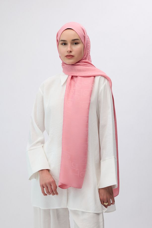 İpek Jakar Monogram Şal Pembe - 4