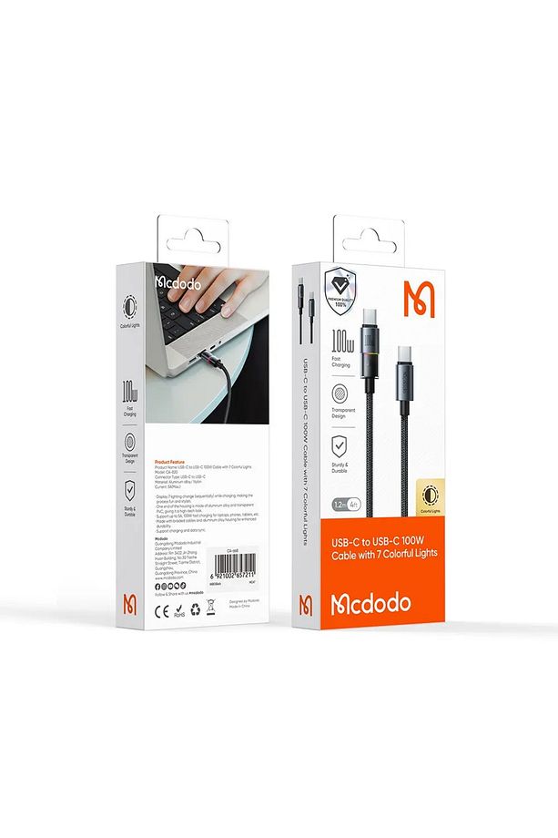 CA-8200 TYPE-C TO TYPE-C 7 Renkli LED Işıklı 100W 1.2M KABLO - 4