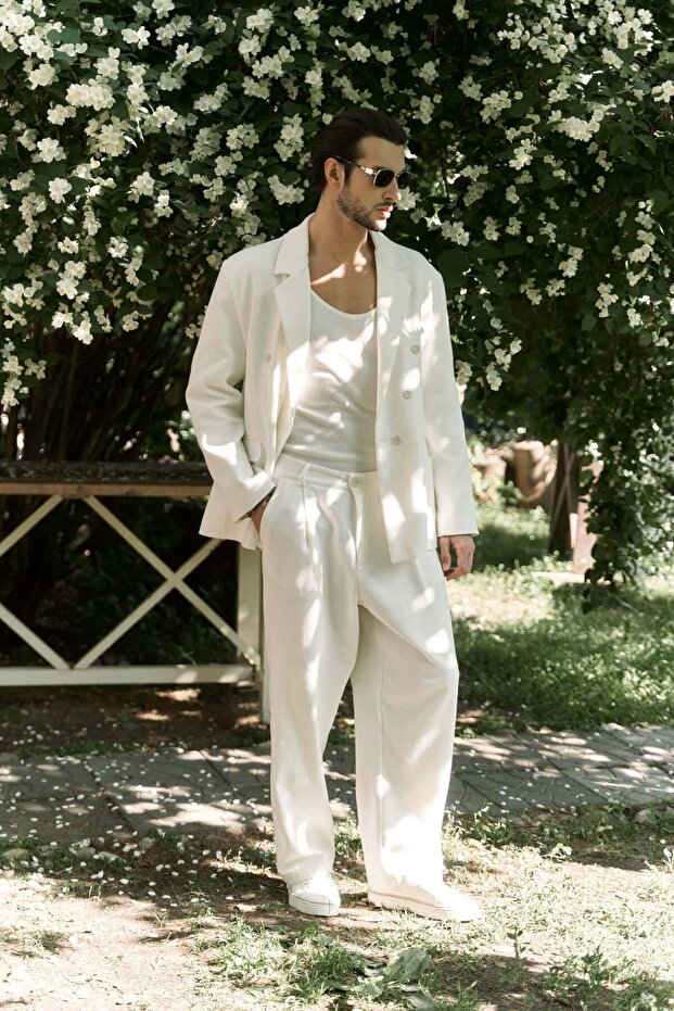 Ayyubay Pleated Ecru Men's Trousers