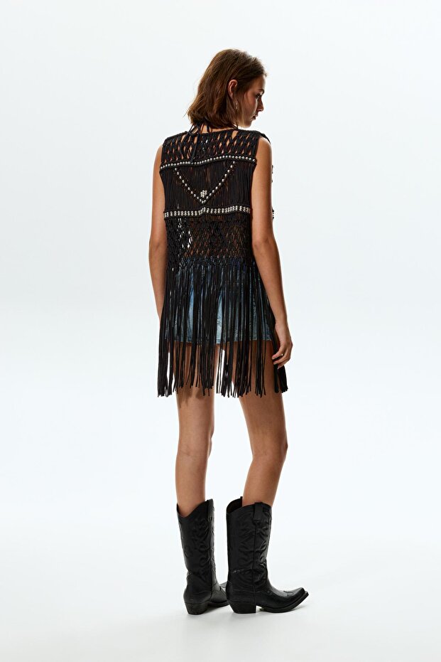 Boncuklu makrome yelek - 4