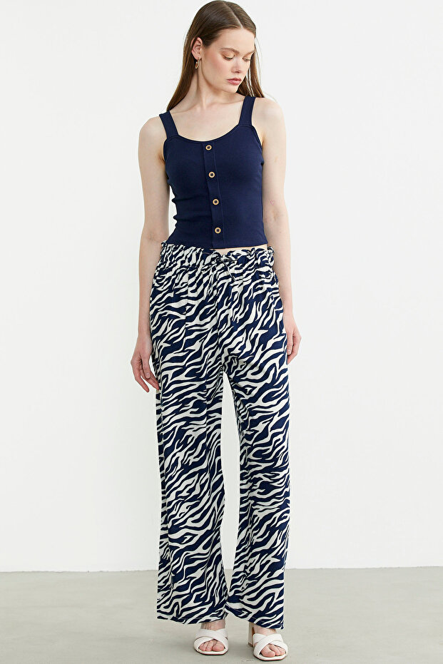 Fitilli Düğme Detaylı Basic Atlet - Lacivert - 2