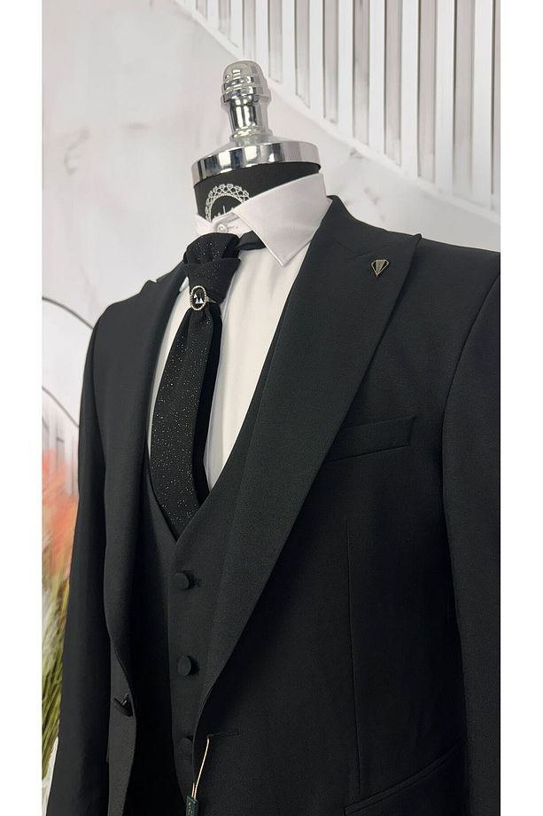 Slim Fit Kırlangıç Yaka Damatlık - 4