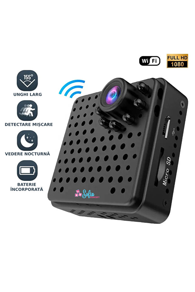 Mini Camera Supraveghere WiFi, Sofia CONCEPT®, Senzor, APP, Control Distanta - 2