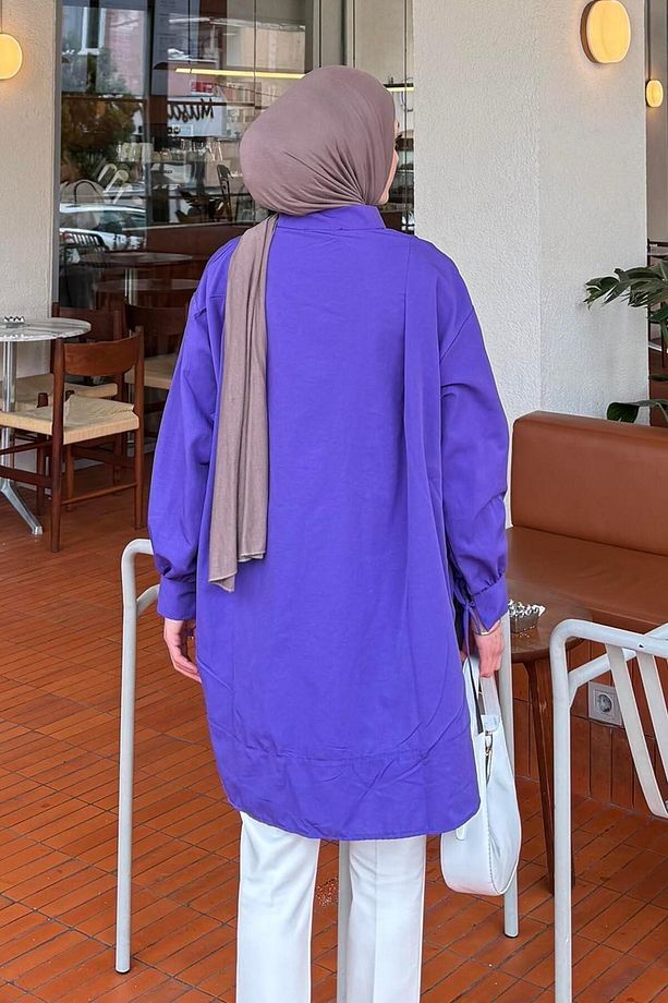 Manşeti Biyeli Tunik Mor - 4
