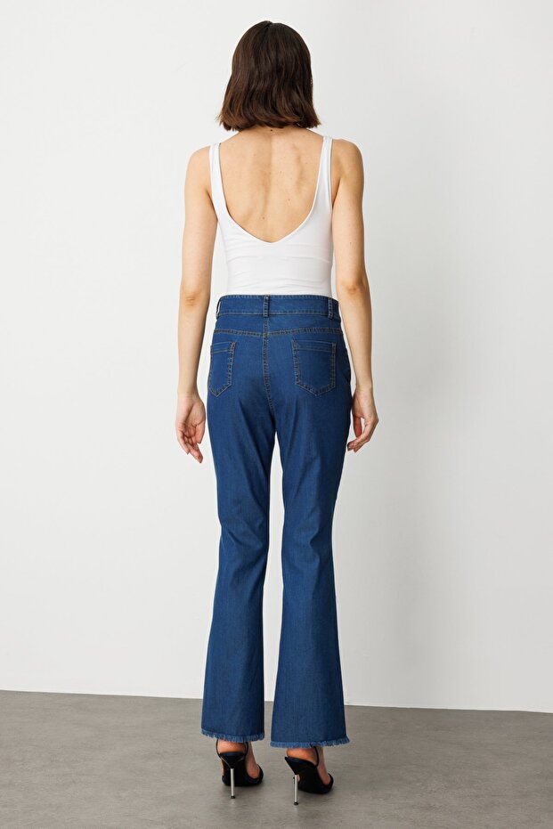 Çizgi Dikişli İspanyol Paça Pantolon - 6