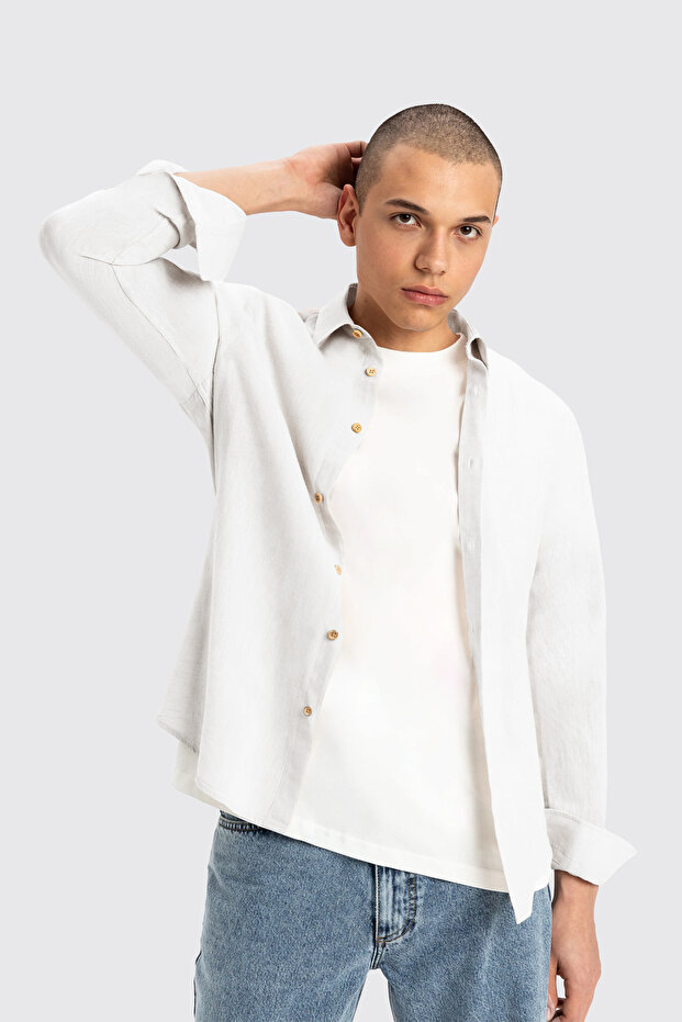 White Long Sleeve Men's Linen Shirt