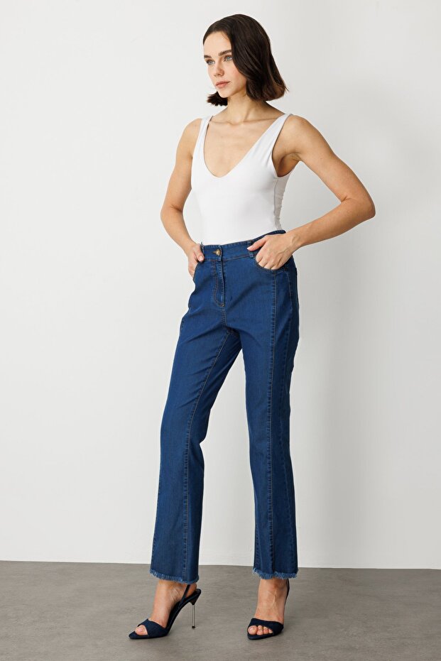 Çizgi Dikişli İspanyol Paça Pantolon - 3