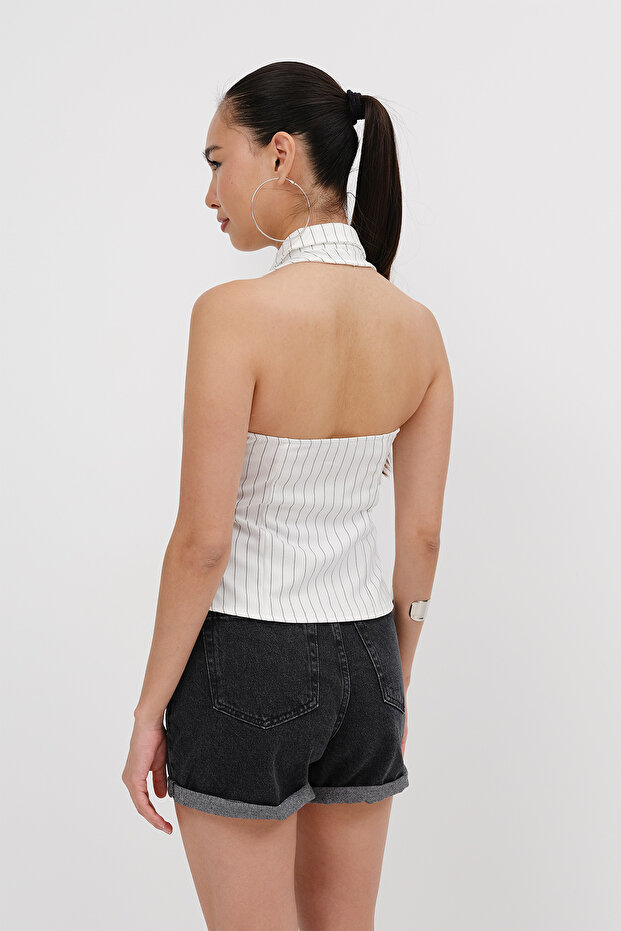 Striped Buttoned Blouse A17347 - 6